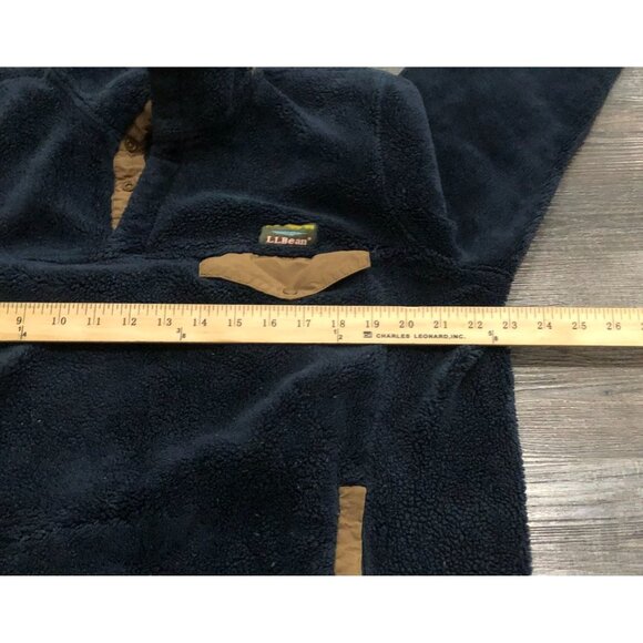 LL Bean Adult Large Navy Blue Deep Pile 1/4 Button Fleece Pullover - Picture 4 of 5